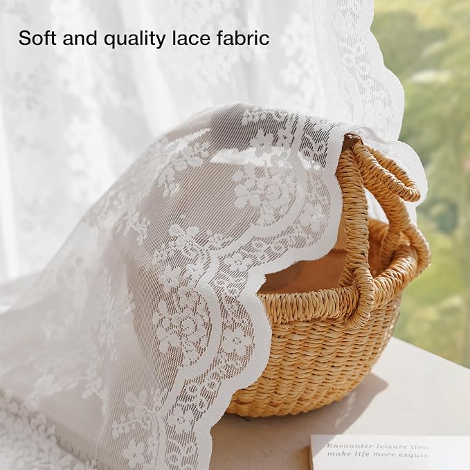 Anmao Vintage Lace Curtains 63 Inches Long 2 Panels Set, Romantic Elegant Light - Image 4