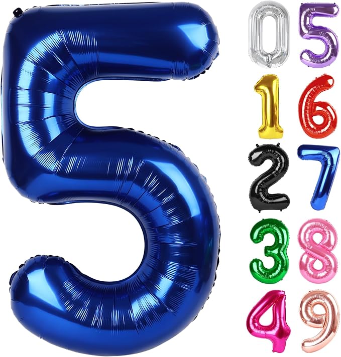 NightBlue Number 5 Balloon 40 Inch, 5th Birthday Decorations Men Women | Foil by IWERP
