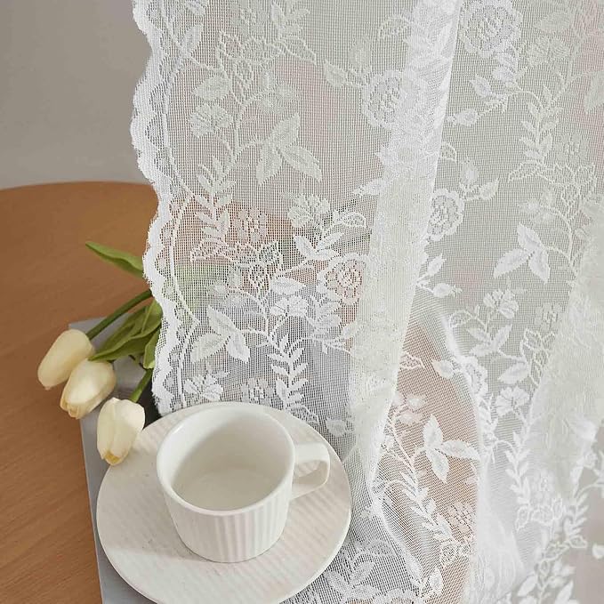 FINECITY Ivory Floral Lace Curtains by FINECITY