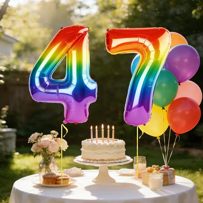 40 Inch Number 47 Balloons for 47th Birthday Party Decorations, 0-100 Rainbow - Image 3