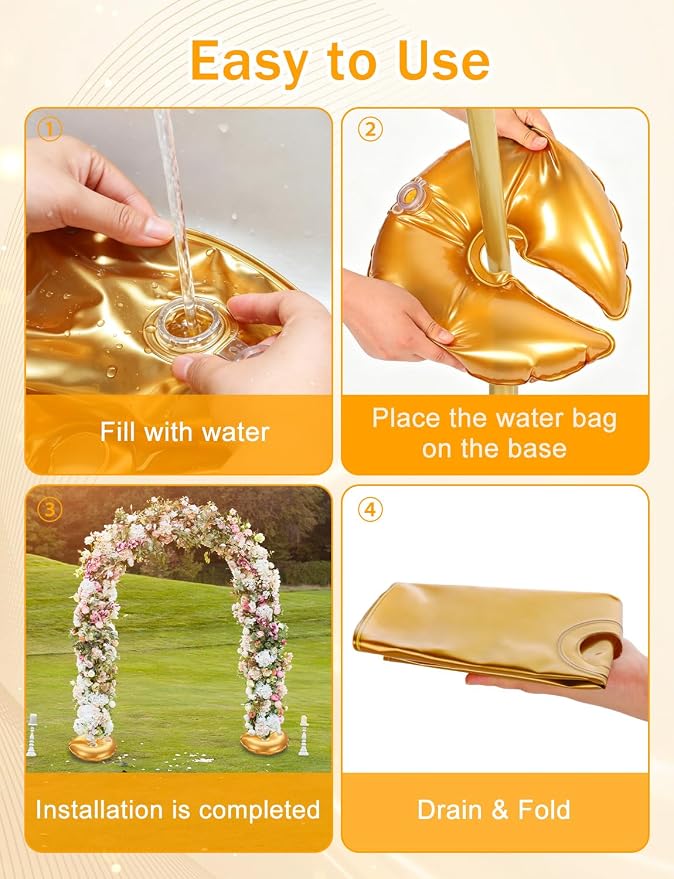 4 Pack Gold Water Weight Bags for Balloon Column Stand and Arch | Balloon - Image 3