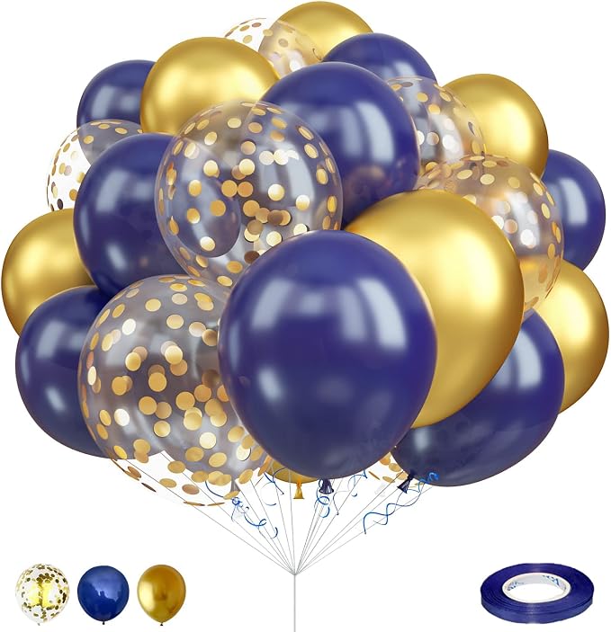 Balloons Navy Blue and Gold, 12 Inch Navy Blue Metallic Chrome Gold and - Image 8