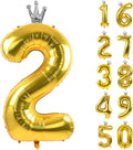 Gold Number 2 Balloon with Crown, 40 inch Gold Number Balloon 2nd Birthday by Yeodong