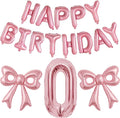 Bow Number 0 Birthday Balloons, 40”Pink Aluminum Foil Balloons Happy Birthday by BSRESIN