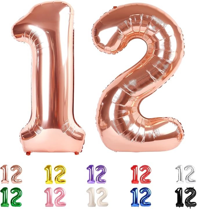 40 Inch Number 12 Balloon for 12th Year Old Birthday Decorations, Rose Gold | by Mluchee
