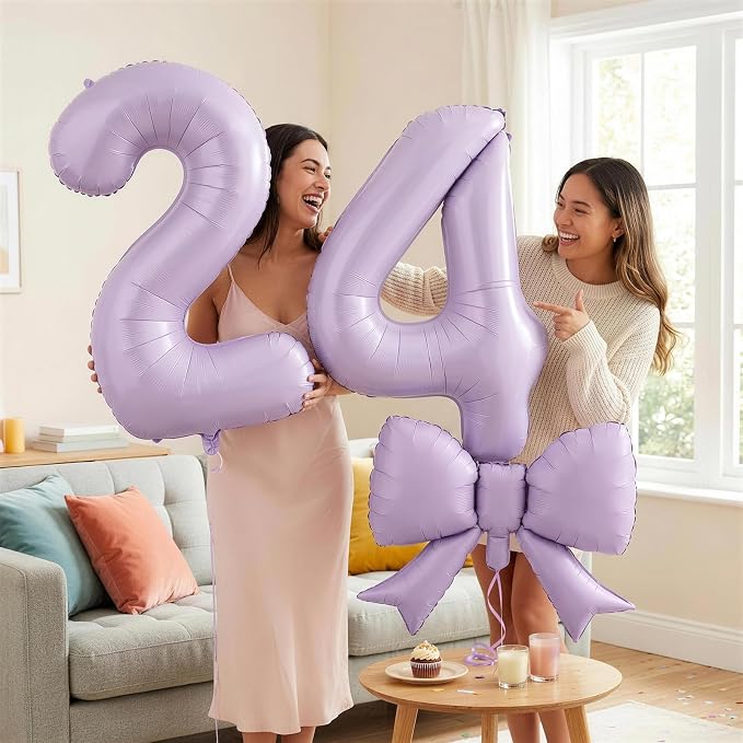 Light Purple 6 Balloons with Bow Balloons, 40 Inch Giant Self Inflating - Image 6