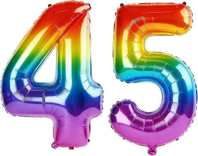 40 Inch Number 45 Balloons for 45th Birthday Party Decorations, 0-100 Rainbow by FOBELEC
