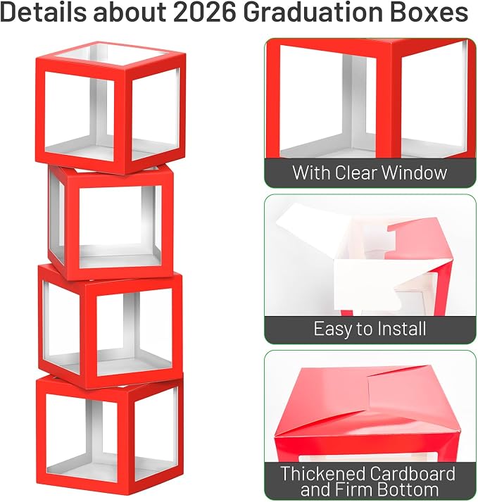 2026 Graduation Party Decorations, HYMENEX Set of 4 Graduation Boxes - Image 4