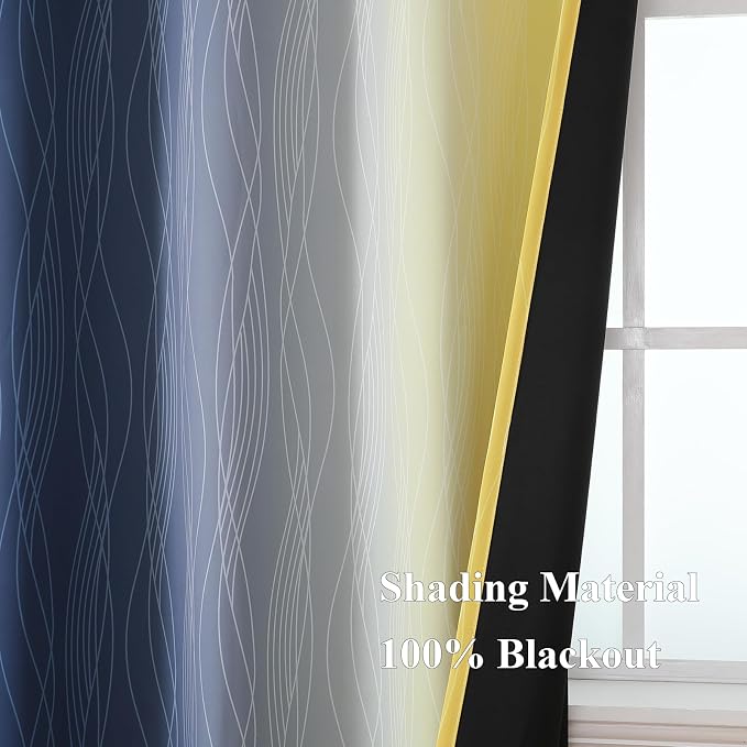Navy Blue and Yellow Blackout Curtains 63 Inch Length 2 Panels Set, Full Room - Image 5