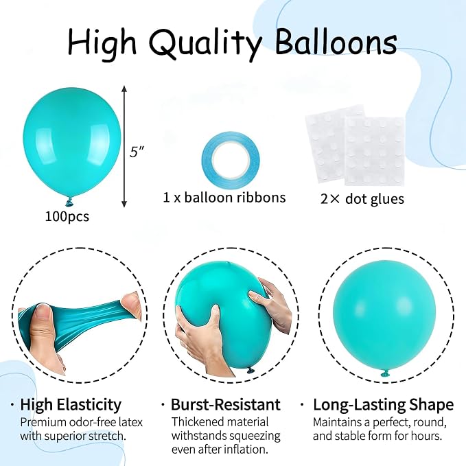 100pcs 5 Inch Small Teal Blue Balloons Arch Fillers | 5” Mini Turquoise Latex - Image 2