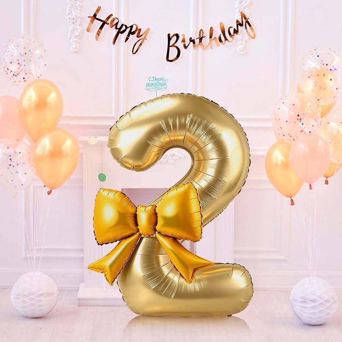 40 Inch Number 2 Balloon with Bow, Coquette Aesthetic Foil Balloon - Image 7