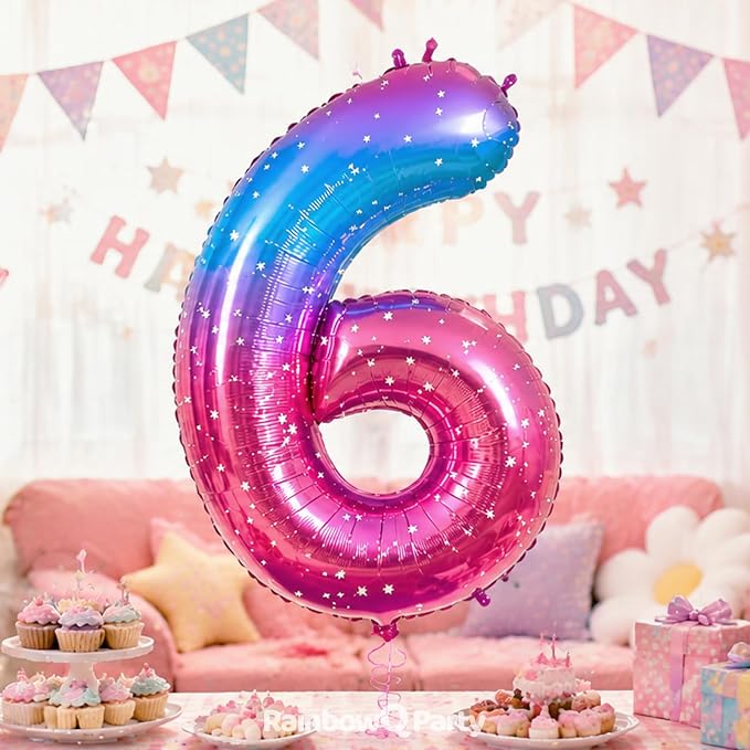 RainbowQ Blue Pink 6 Balloon Number 40 Inch Big 0-10 Foil Large Balloon | - Image 2