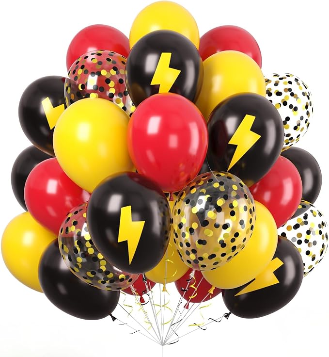 Paready Red Yellow Black Balloons, 12Inch Yellow Printed Latex Balloon Red by Paready