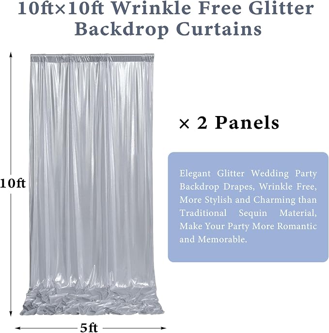 Outpain 10x10ft Silver Sequin Backdrop Curtains -Heavy Duty Gold Photography - Image 6