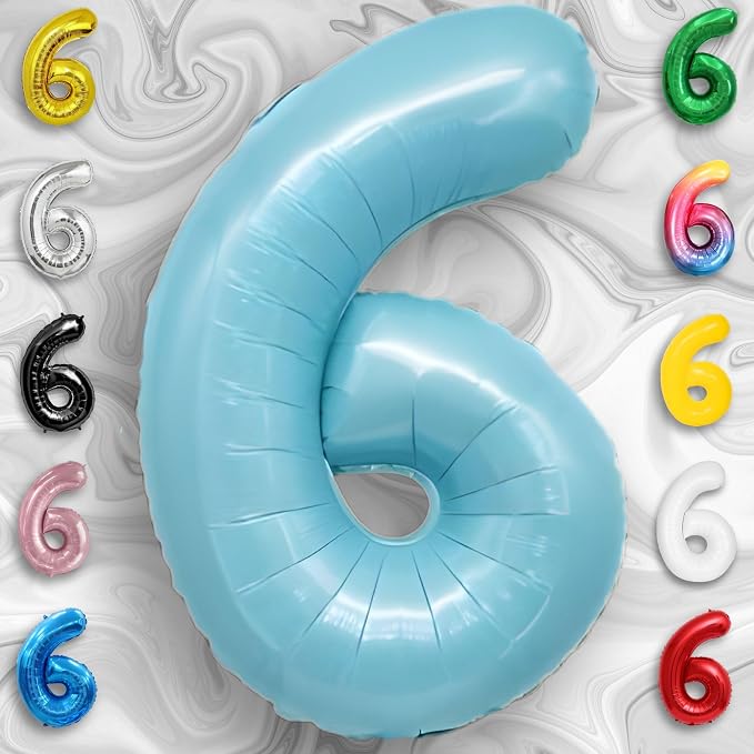 Candy Blue Number Balloon 6 Mylar Foil Balloons 16 Inch - Image 3