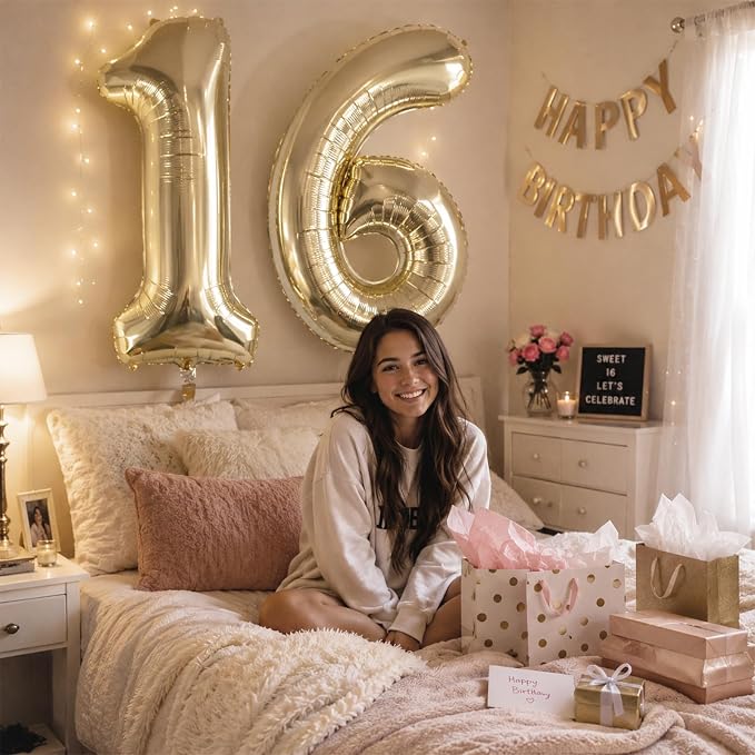 40 Inch Champagne Gold Number Balloon 4, Large Self Inflating Light Gold Foil 4 - Image 6