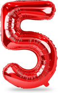 40 Inch Red Large Numbers Balloons 0-9, Self Inflating Foil Number 5 Helium by Lingqiang