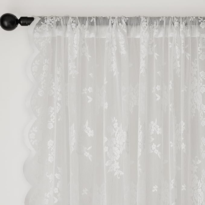 Anmao Vintage Lace Curtains 96 Inches Long 2 Panels, Romantic Elegant Light - Image 5