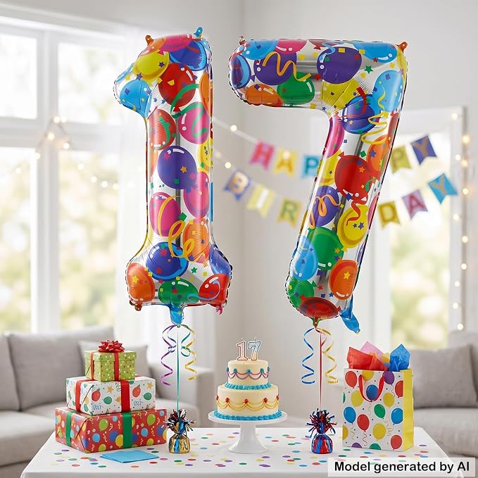 40 Inch Number 17 Balloon Set Large Foil Balloons - Image 4