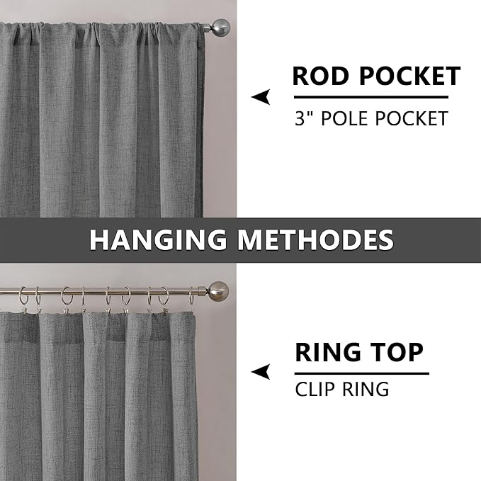 Tollpiz Linen Tier Curtains Rod Pocket Semi Sheer Short Kitchen Curtain Half - Image 5