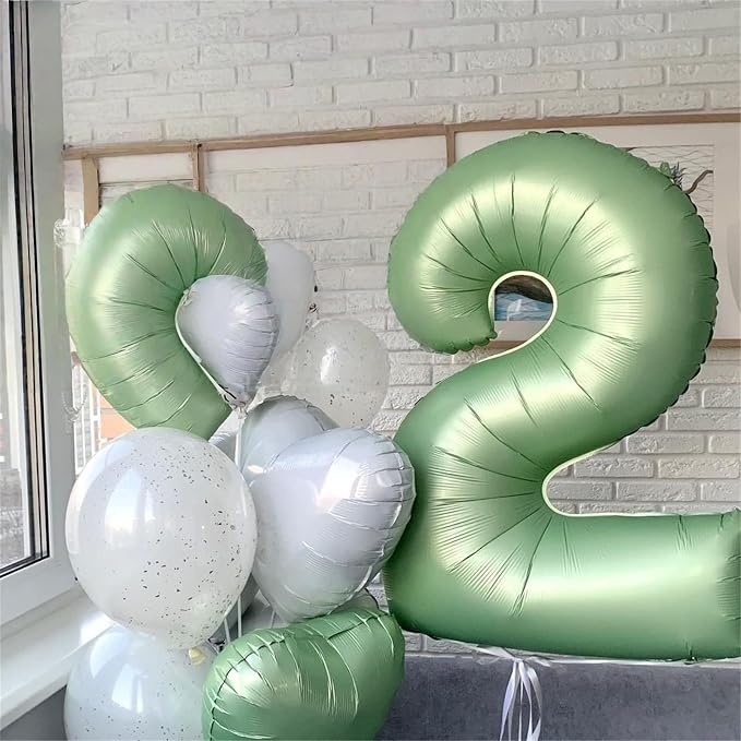 Sage Green Balloon Number 8, 40 Inch Large Self Inflating Foil Number Balloons - Image 8