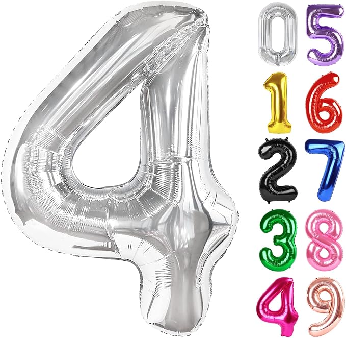 Silver Number 4 Balloon 40 Inch, 4th Birthday Party Decorations Men Women | by IWERP