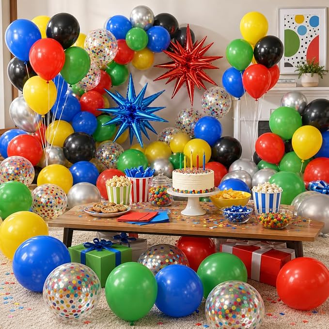 Black and Red Yellow Blue Balloons, 12 Inch Black Red Yellow Blue Green - Image 8