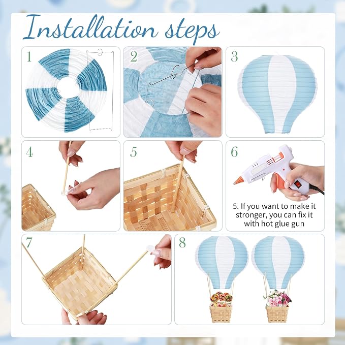 Meooeck 8 Sets Hot Air Balloon Tables Centerpieces, 11.8'' Paper Lantern Party - Image 4