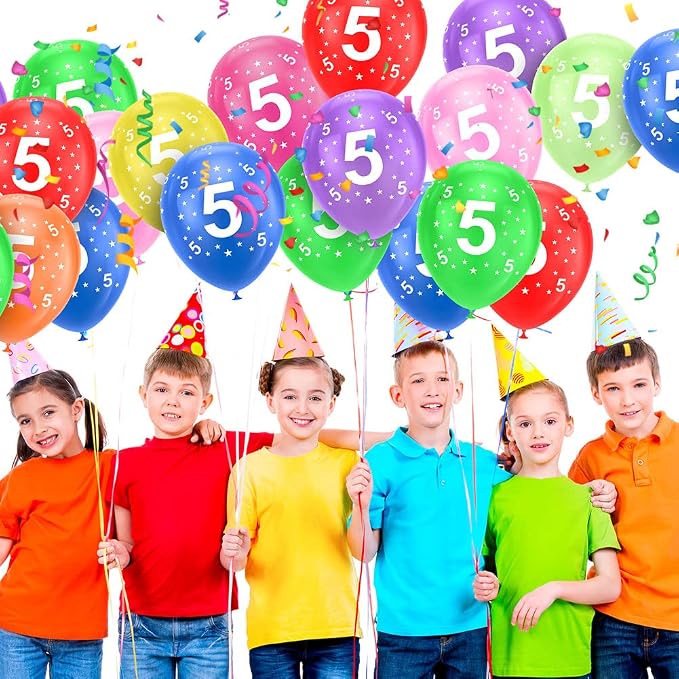Ainiv 5th Birthday Balloons 18PCS, 12inch Numbers Printed Latex Balloons | 5th - Image 6