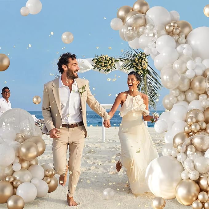 CROSSFINGERS Pearl Champagne Gold and White Balloon Garland Arch Kit | Double - Image 3