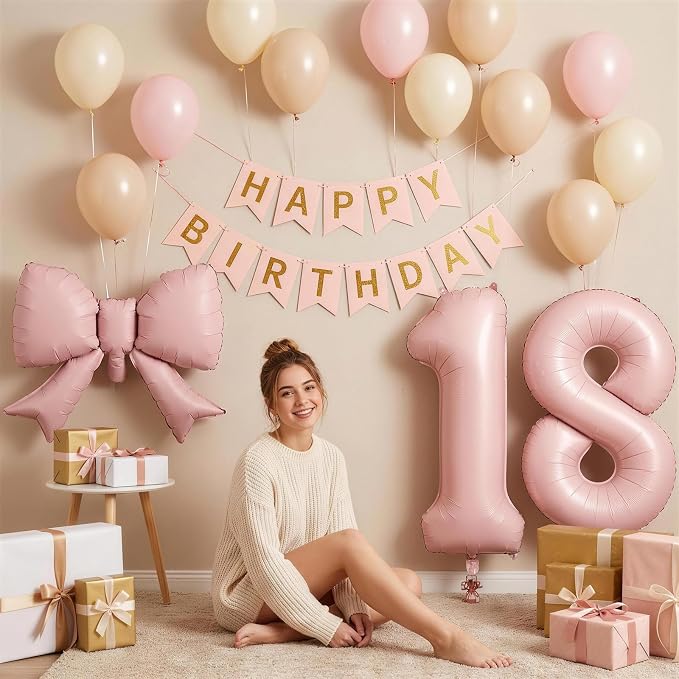 Dusty Pink 4 Balloons with Bow Balloons, 40 Inch Giant Self Inflating Pastel - Image 6