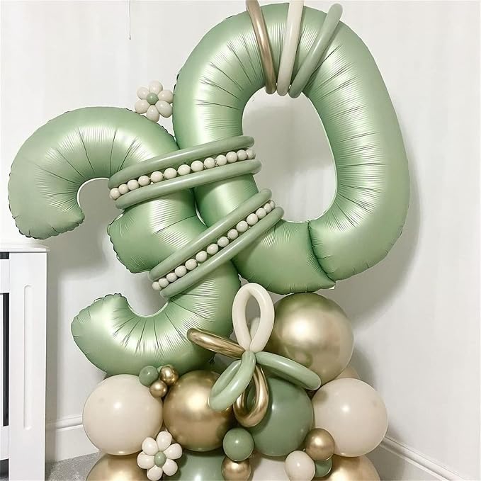 Sage Green Balloon Number 8, 40 Inch Large Self Inflating Foil Number Balloons - Image 3