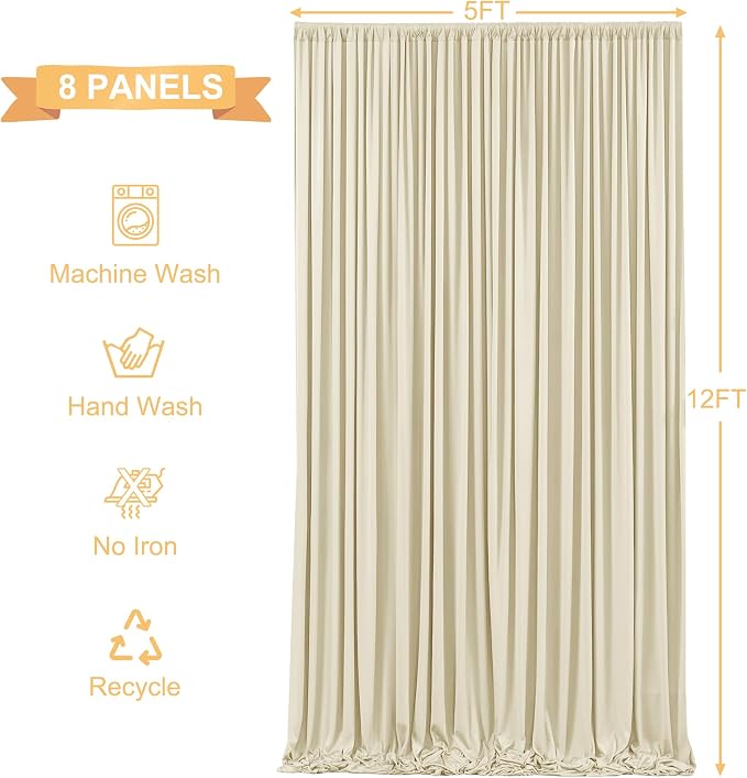 8 Panels Backdrop Curtains for Wedding Party Wrinkle Free Beige Backdrops - Image 7