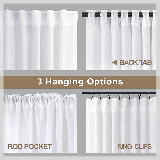 Pitalk Solid White Curtains 54 Inch Length - Image 5