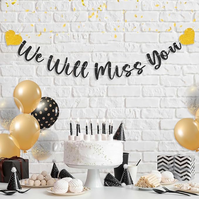 Glitter Black We Will Miss You Banner Goodbye Retirement Party Banner - Image 4