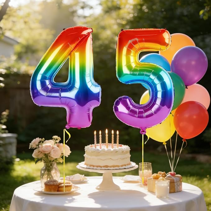 40 Inch Number 45 Balloons for 45th Birthday Party Decorations, 0-100 Rainbow - Image 3