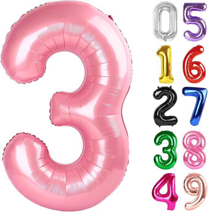 Pastel Pink Number 3 Balloon 40 Inch, 3rd Birthday Decorations Men Women | Foil by IWERP