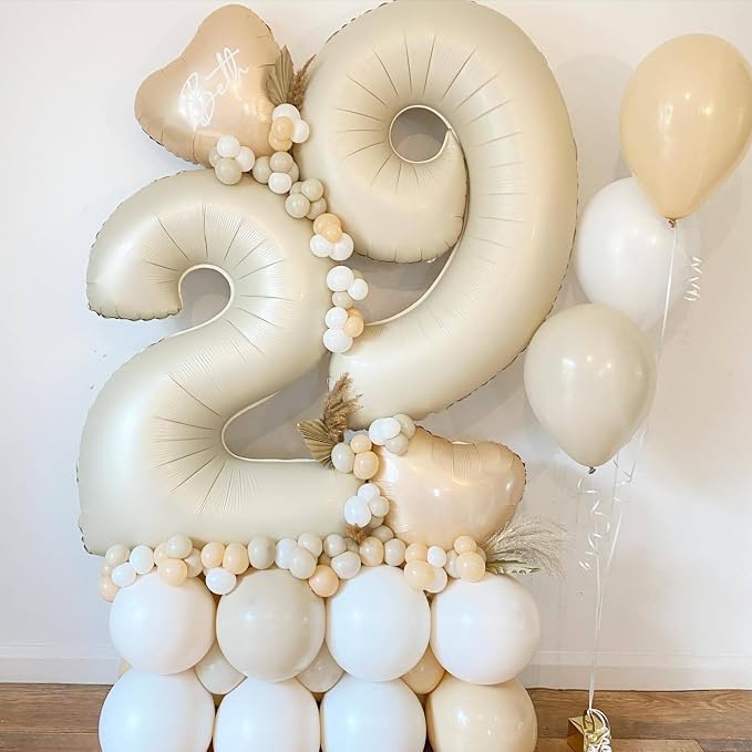 40 Inch Cream Number 2 Balloon, Digital 2 Cream White Giant 2 Foil Balloon - Image 7