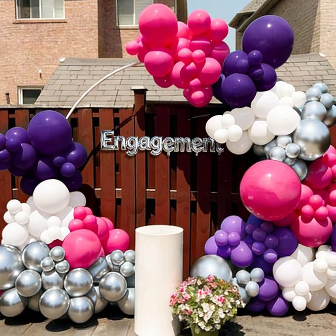 Hot Pink Purple White Silver Balloon Garland Arch Kit - Image 5