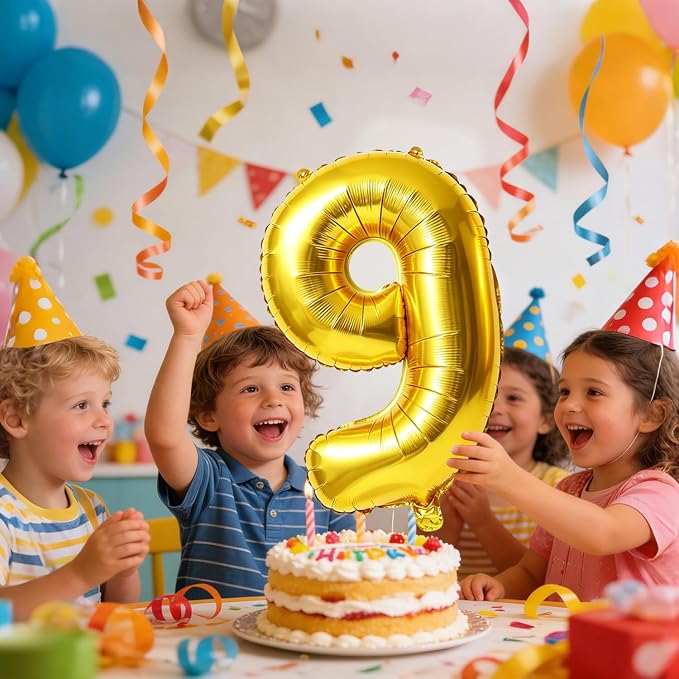 40 Inch Number 9 Balloons for 9th Birthday Party Decorations, 0-100 Gold Large - Image 2