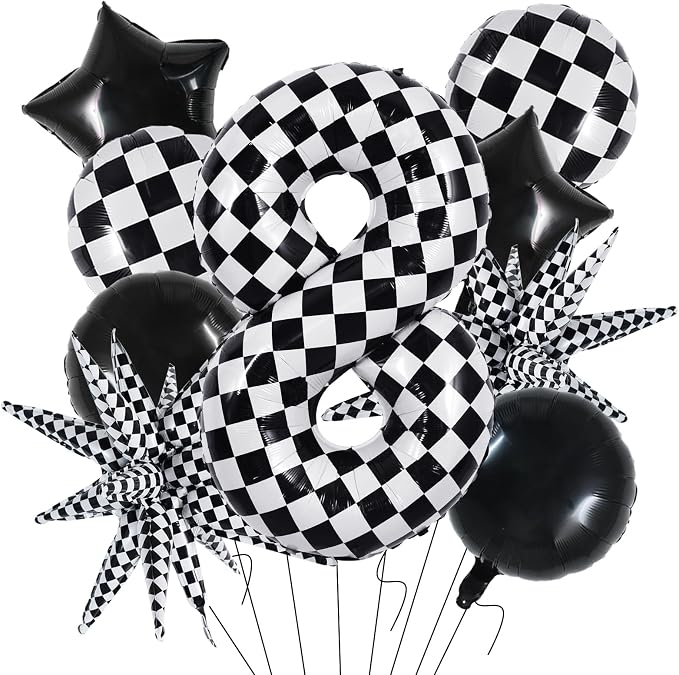 TONIFUL 8th Birthday Balloons Kit 40 Inch Checkered Number 8 Foil Balloon | by TONIFUL