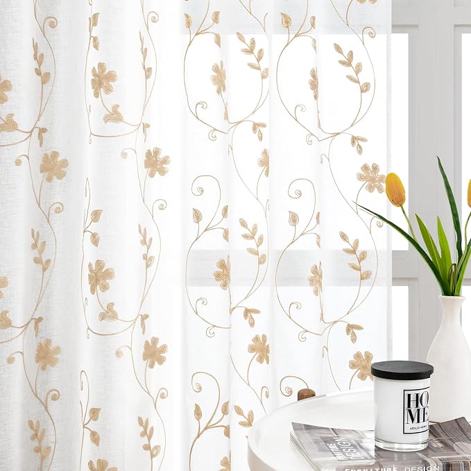 HOMEIDEAS Yellow Sheer Curtains 63 Inch Length 2 Panels Yellow and White by HOMEIDEAS