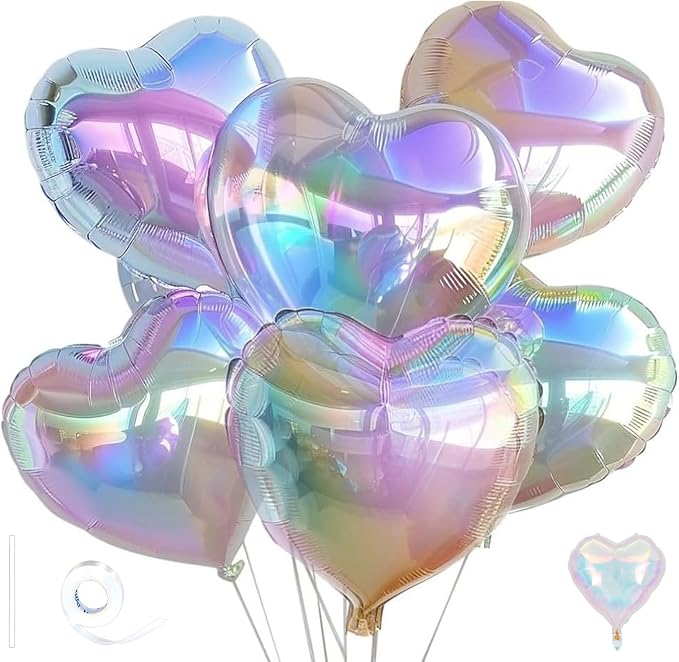 Silver Glitter Heart Ballloons, 18 Inch Bright Foil Love Heart Shaped Balloons by Wuhetyo
