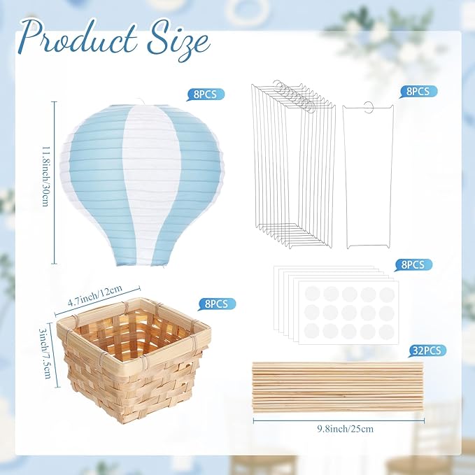Meooeck 8 Sets Hot Air Balloon Tables Centerpieces, 11.8'' Paper Lantern Party - Image 2