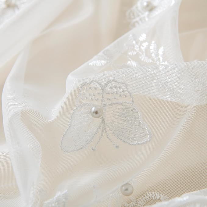 White Sheer Voile Curtains White Embossed Butterflies 96 Inches | Light - Image 5