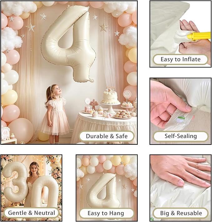 40 Inch Beige Number 3 Balloons - Image 7
