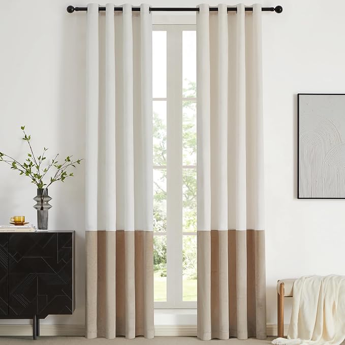 BULBUL Cream Ivory Champagne Luxury Velvet Curtains 90 inch, Color Block | by ModernShinyVelvetCurtains