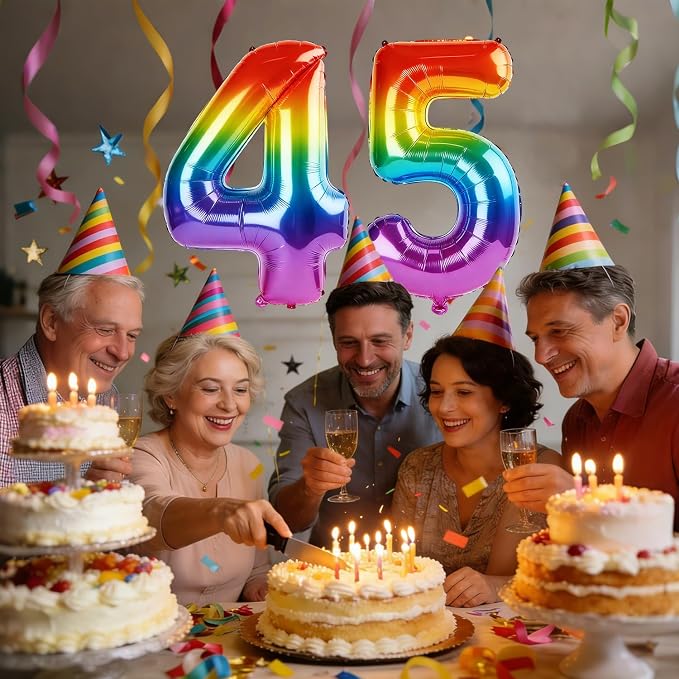 40 Inch Number 45 Balloons for 45th Birthday Party Decorations, 0-100 Rainbow - Image 2