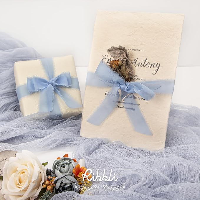 Ribbli Light Dusty Blue Ribbon 1 Inch x 3 Rolls Total 24 Yards Light Blue - Image 2