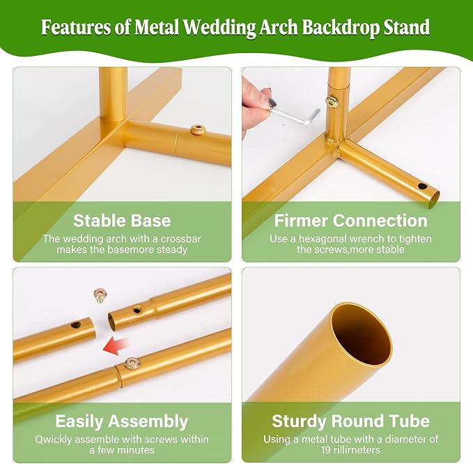 Metal Arch Backdrop Stand Wedding Arch frame Set of 2 Gold Balloon Backdrop - Image 5